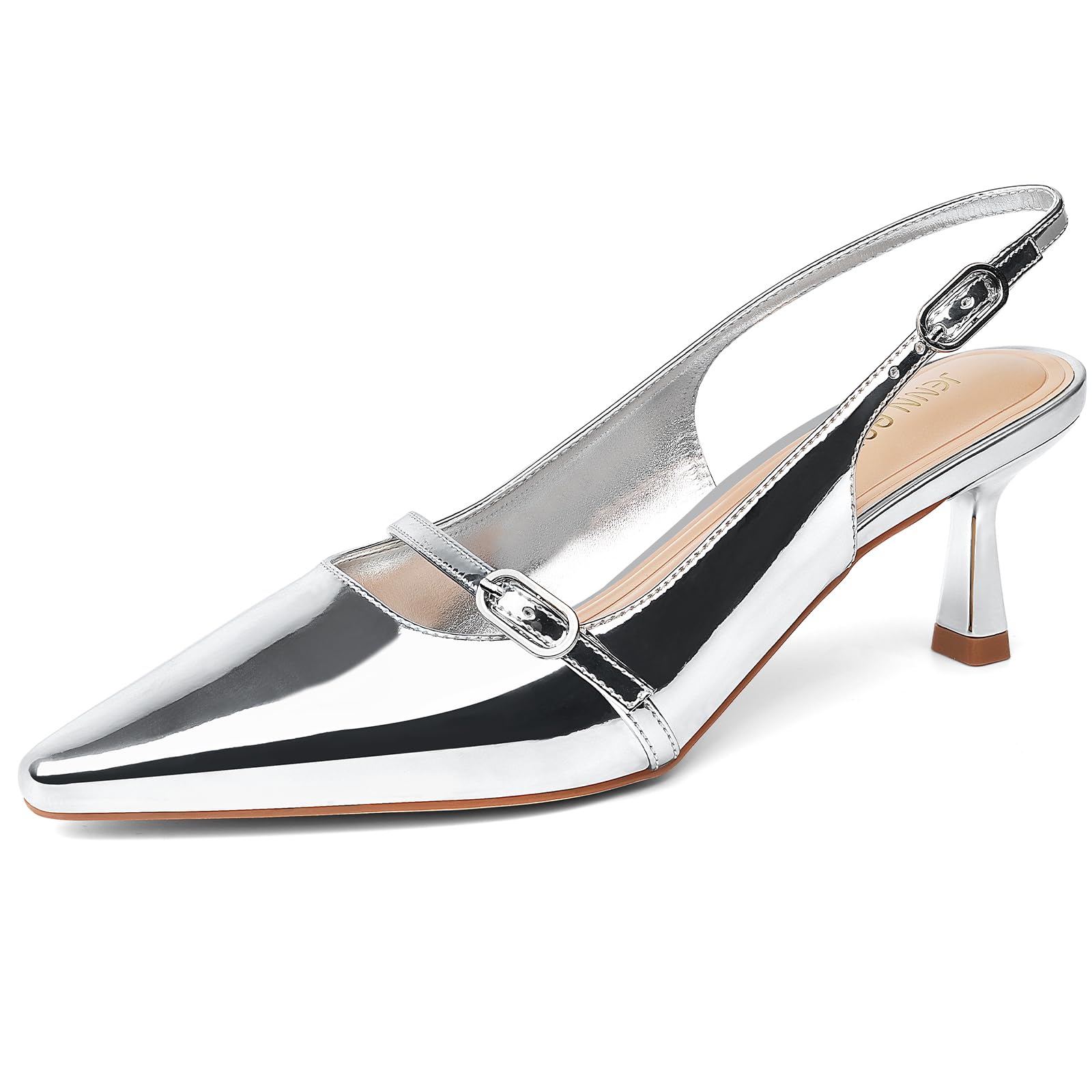TNXZ Women's Low Kitten Heel Pumps - Pointed Toe Ankle Strap Slip-on Sandals - View #11