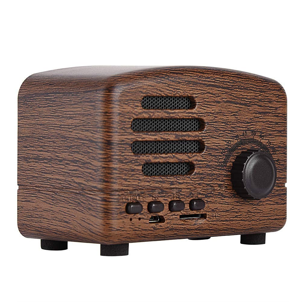 VBESTLIFE, Portable Retro Bluetooth CSR 4.0 Speaker, Wood Desktop FM Bass Stereo Radio with Mic/USB/TF Card/Unique Sound / 5 inch(Wood grain)