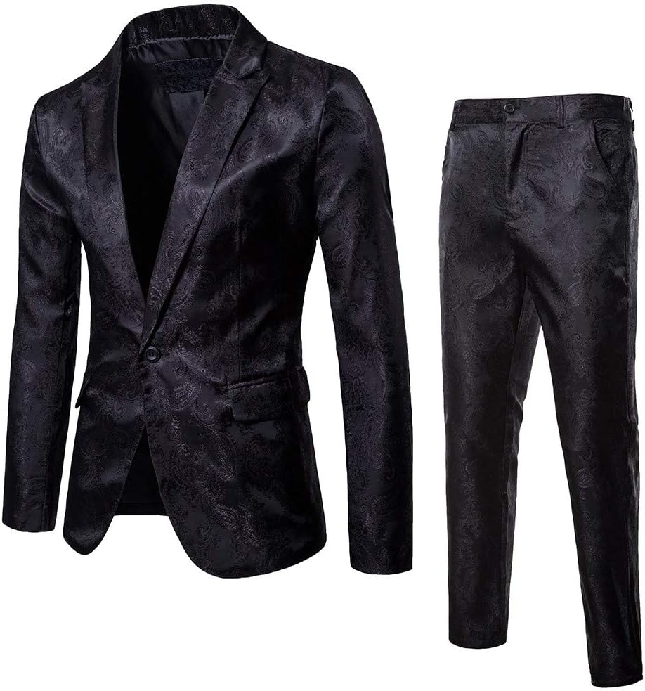 2PCS Mens Luxury One Button Classic Blazer Wedding Party Coat & Pants Slim Fit Single Breasted Formal Dinner Suits