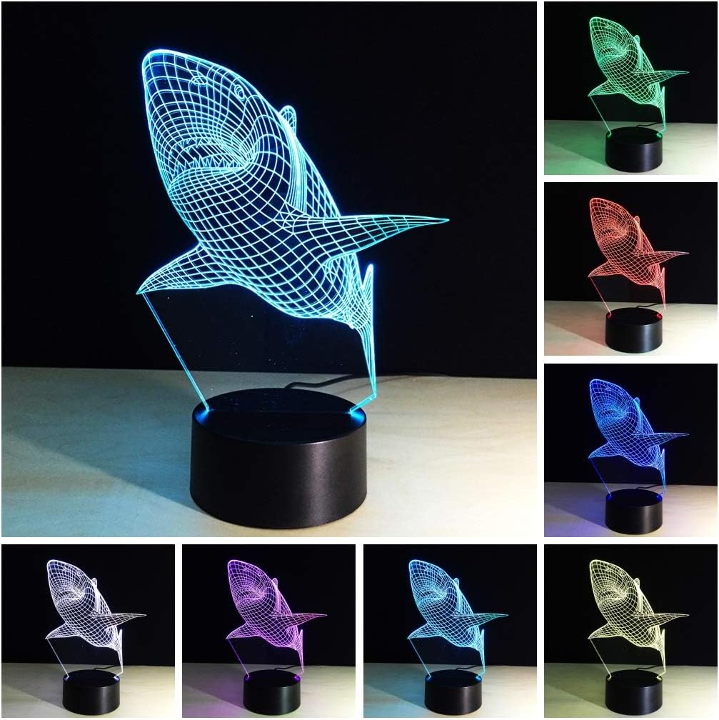 Shark Night Light for Kids-3d Night Light Kids Night Light 3D Bedside Lamp Illusion Lamp Shark Room Décor Shark Lamps Shark Lights