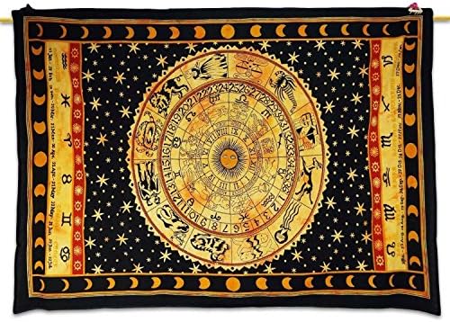 Twin Yellow&amp;Black Zodic Tapestery Wall Hanging Bedsperd