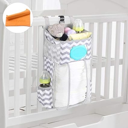 Amazon Deeyota ベビーベッド 収納 多機能吊り袋 おむつポーチ オムツ収納ケース おむつストッカー 折りたたみ オムツ収納 小物収納ケース ベビー用品 子育て 出産祝い オフホワイトのストライプ おむつストッカー ベビー マタニティ 通販