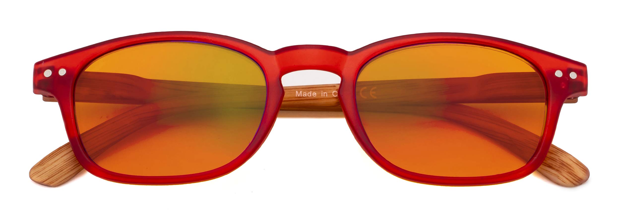 CessBlu Blue Light Blocking Glasses with Orange Tinted Fliter Lens Computer Glasses with Bamboo-Look Temples (Red)