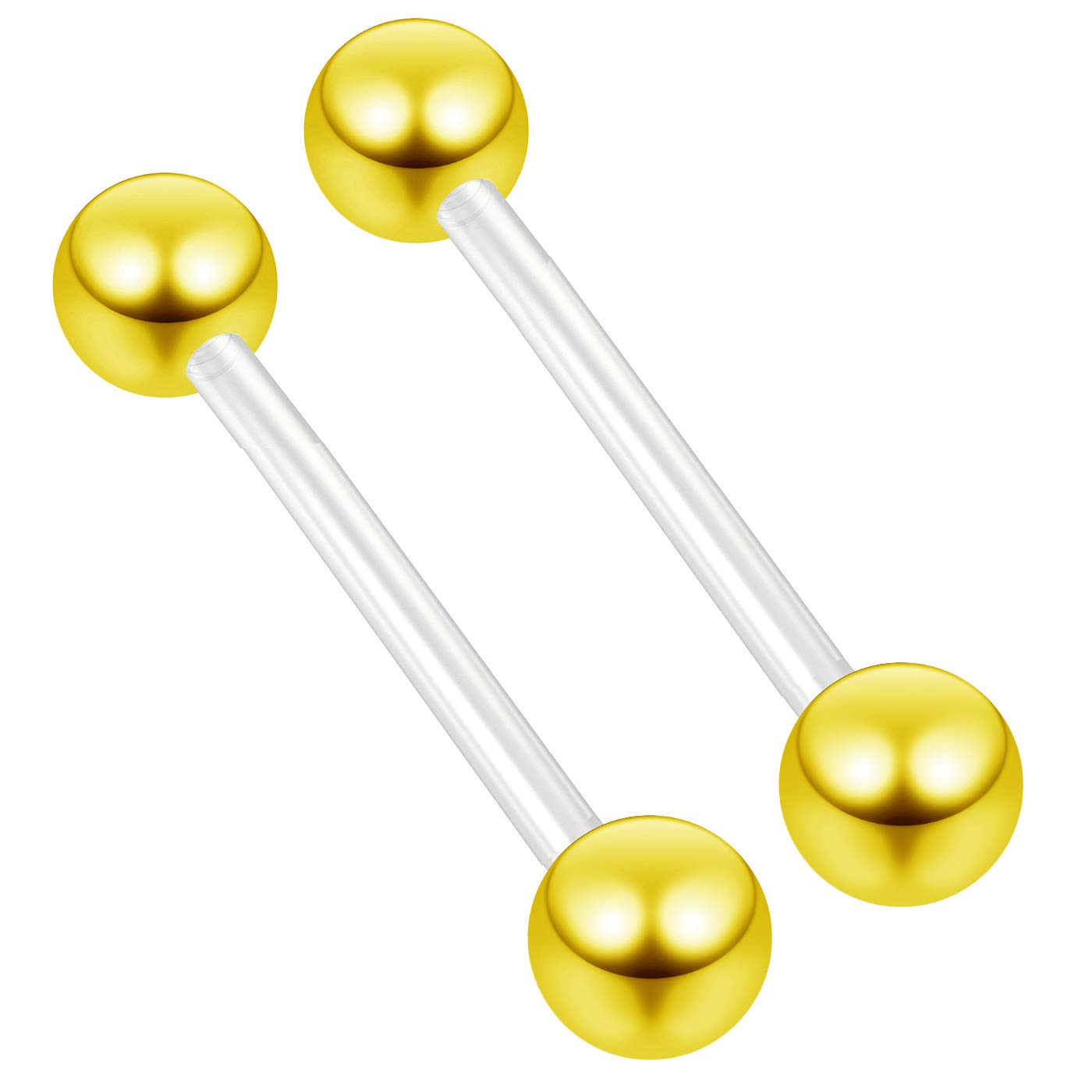 Evonix 2pc 16mm 1.6mm Flexible Tongue Bar Rings Bioflex 16mm 5/8 Bioplast Barbell Ring Gold Anodized Ball