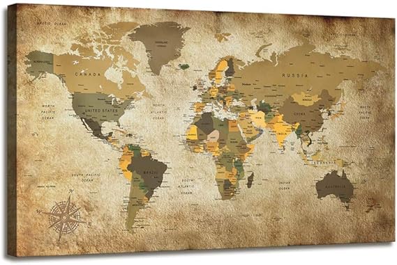 Amazon De Kunstdruck Auf Leinwand Weltkarte Nautische