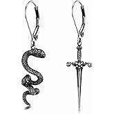 Gothic Snake Sword Earrings 925 Sterling Silver Dangle Drop Goth Jewelry Gifts for Women