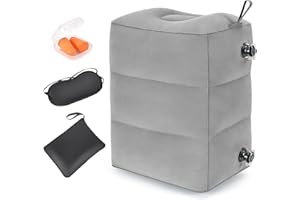 RISEPRO Inflatable Travel Foot Rest Pillow, Adjustable 3 Layers Height Leg Rest Pillow, Kids Airplane Bed, Adults Travel Essentials on Plane, Trains, Cars, Office, Home (Grey, 1 PC)