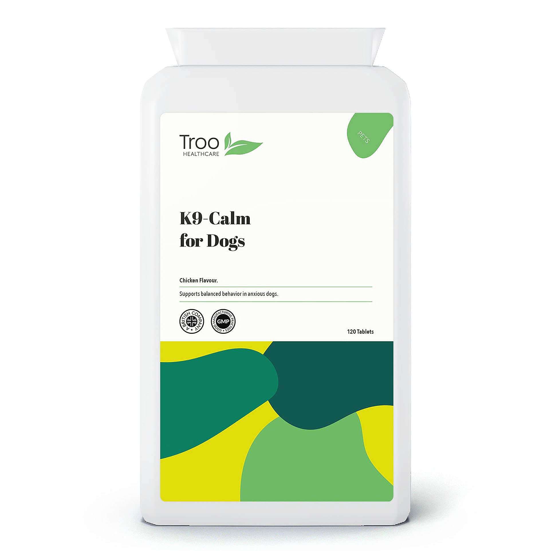 Troo Health Care K9-Calm Pet Calming 120 Chicken Flavour Tablets | Support For Nervous Dogs | UK Manufactured
