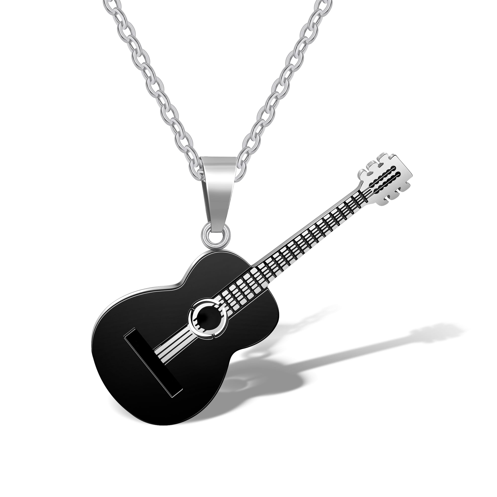 AILUOR Men Women Guitar Pick Necklace with Adjustable Chain Hip Hop Music Style Titanium Steel Guitar Tag Pendant Jewelry Personalized Gift (Black)