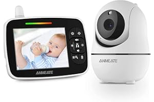 ANMEATE Baby Monitor with Remote Pan-Tilt-Zoom Camera,Large Display Video Baby Monitor with Camera and Audio |Infrared Night Vision |Two Way Talk | Room Temperature| Lullabies and 960ft Range（Black）