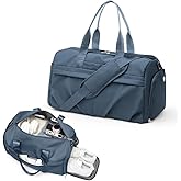 Gym Bag for Women Men with Shoe Compartment, Sport Duffel Bag, Waterproof Travel Weekender Overnight Carry on Bag for Yoga with Trolley Sleeve, Jewel Blue