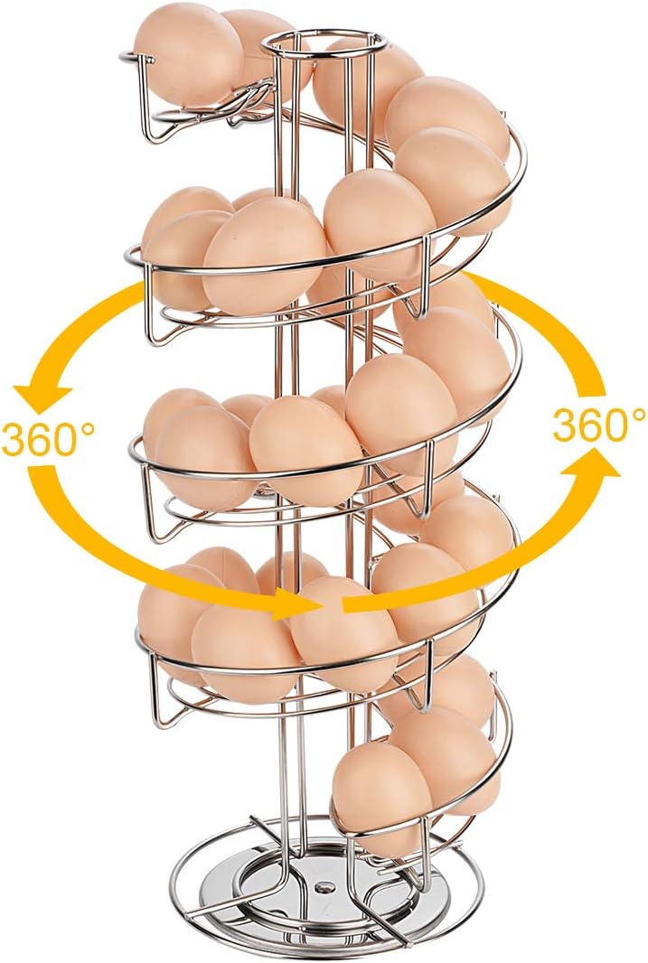 Toplife Spiral Design Stainless Steel Egg Skelter Dispenser Rack,Storage Display Rack Silver, 17.5 cm x 17.5 cm x 41.5 cm - Image 3