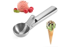 Ice Cream Scoop, Anti-Freeze Stainless Steel Ice-Cream Scoop with Trigger for Ice Cream, Frozen Yoghurt, Fruit (7 inch)