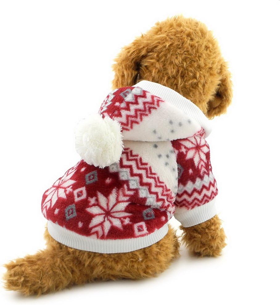 SELMAI Small Dog Fleece Coat Pet Hoodie Snowflake Girl Puppy Christmas Xmas Clothes Costumes Red S, S (Chest:28-32cm; Back:18-22cm)