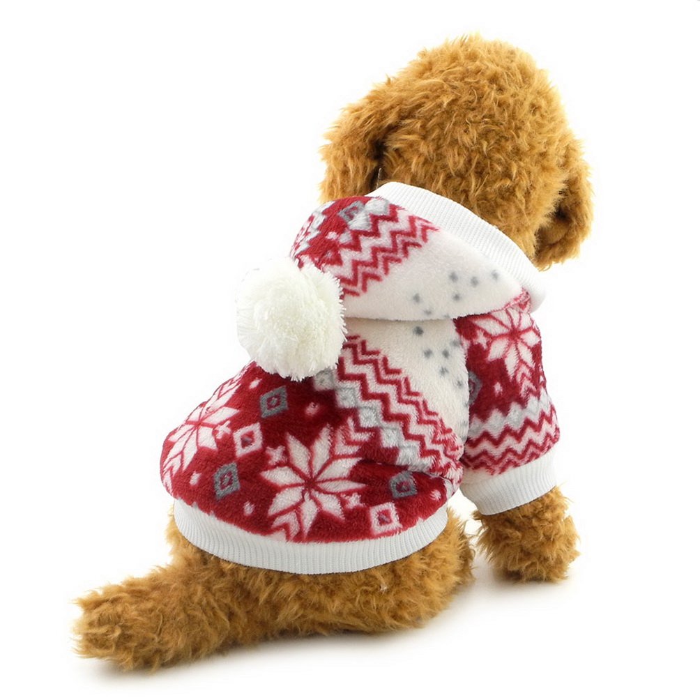 SELMAI Small Dog Fleece Coat Pet Hoodie Snowflake Girl Puppy Christmas Xmas Clothes Costumes Red XL