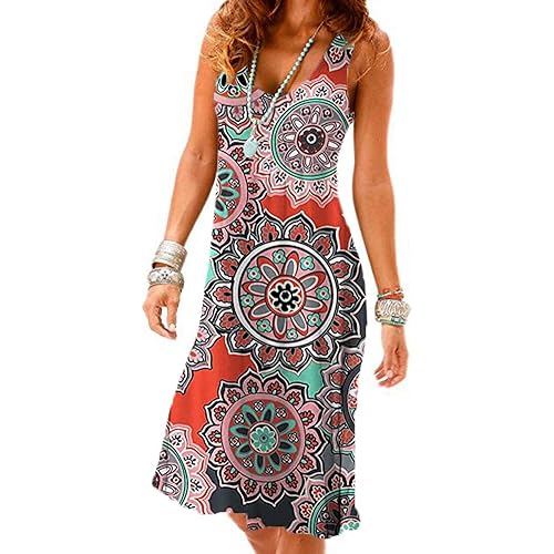 Camisunny Women Casual Loose Tank Dresses Sleeveless Beach Vacation Dress Swing Pleated U Neck Fashion Soft