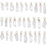 AHANDMAKER 30pcs Natural Quartz Crystal Pendant, 1 Inch Golden Copper Wire Wrapped Gemstone Charm Knotting Crystal Beads Column Drop for Earring Necklace Jewelry Making, Hole 2.8mm