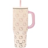 Zak Designs Sanrio Sutton Travel Tumbler for On the Go or At Home, 40oz Stainless Steel with Vacuum Insulation, Silicone Straw, and Carry Handle for Cold Drinks (Hello Kitty)
