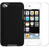 Compatible with iPod Touch 4 Case + Screen Protector,iPod Touch4 Protective case Slim Plastic Shockproof Cover for Apple iPod Touch 4, 4th Generation Shockproof Cover (Black)