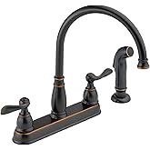 Delta Windemere Oil Rubbed Bronze Kitchen Faucet with Side Sprayer, Traditional 4 Hole Kitchen Sink Faucet, Two-Handle, Oil Rubbed Bronze 21996LF-OB