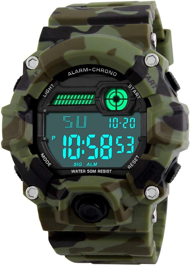 Kids Watches Digital Outdoor Sport Waterproof Electrical EL-Lights Watches with Alarm Luminous Stopwatch Casual Military Child Wrist Watch Gift for Boys Girls