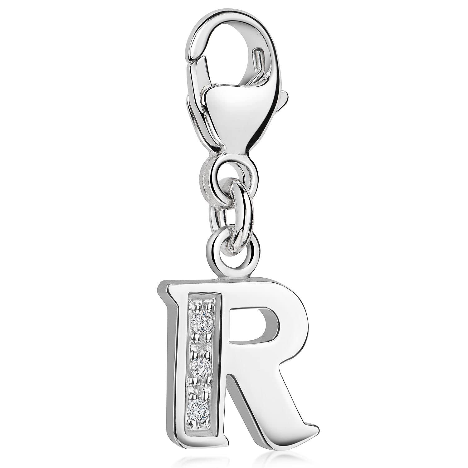 MATERIA by Matthias Wagner Letter Pendant 925 Silver with 3 Zirconia - Alphabet Charms, Sterling Silver Cubic Zirconia, Cubic Zirconia