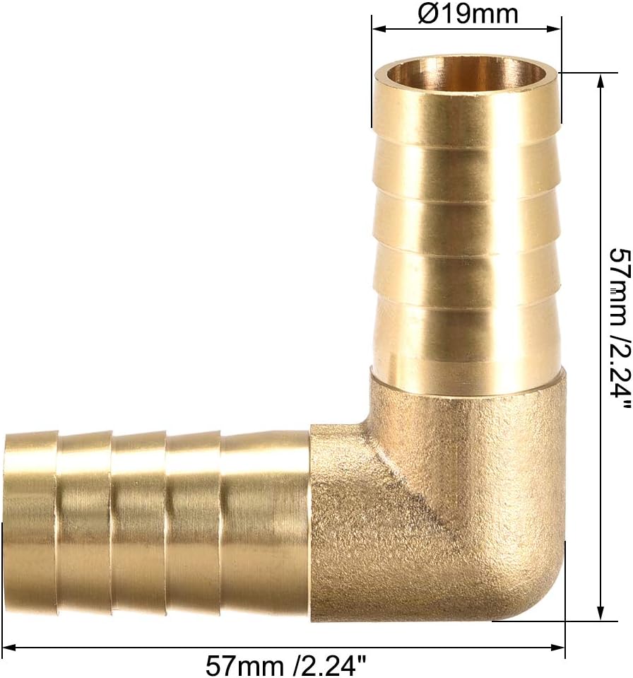 sourcing map 19mm Barb Brass Hose Fitting 90 Degree Elbow Pipe Connector Coupler Tubing 3pcs, Gold - Image 3