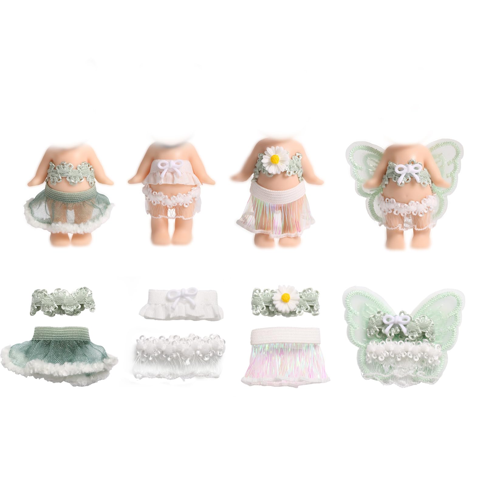 4 Sets 3in Doll Clothes, Adult Collector Outfits with Tops & Skirts for Display and Decoration (Green)