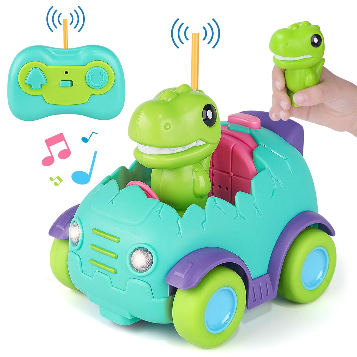 Photo 1 of Nueplay Remote Control Car for Toddler Age 2 3 4 5, Electric RC Toys with Light & Music, Toddler Dinosaur Toys, Dino Race Vehicles, Dinosaur Figures Truck, Birthday Gift for Boys & Girls Green
