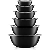 JoyJolt Stainless Steel Mixing Bowl Set - 6 Piece Nesting Bowls, 5qt to 0.5qt, Black, Perfect for Dough, Batter &amp; Baking