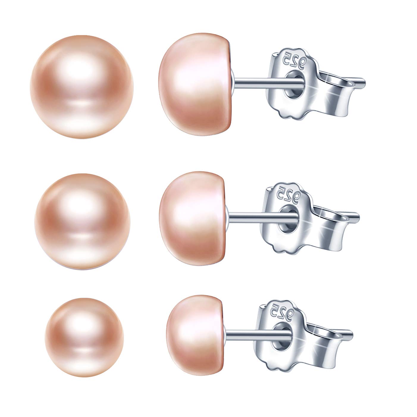 Woman's Girl's Sterling silver Earrings, Elegant Pearl Stud, White, pink and purple, gift for Birthday, Valentine's Day and Christmas