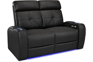 VALENCIA THEATER SEATING Valencia 2025 Verona Power Headrest Home Theater Seating – Top Grain Nappa Leather 9000 – Power Adjustable Headrest, USB-C Fast Charging, LED Cup Holders (Row of 2 Loveseat, Black)