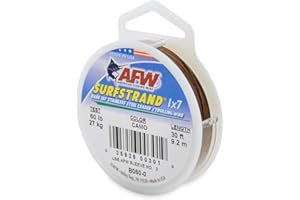 AFW American Fishing Wire Surfstrand Bare 1x7 Stainless Steel Leader Wire - Fishing Leader Line for Saltwater, 20lb Test - 325lb Test in Bright, Camo in 30ft, 300ft, 600ft and 1,000ft Lengths