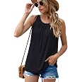 SUEANI Women's Summer Sleeveless Pleated Back Closure Casual Tank Tops