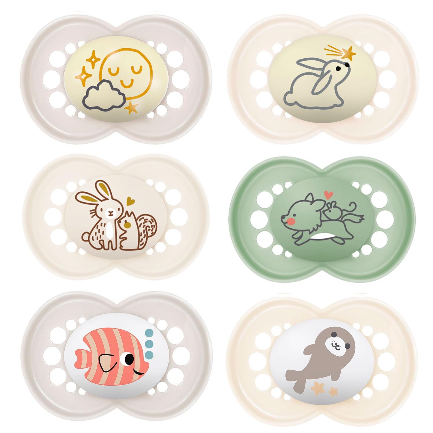 MAM SkinSoft Silicone Soothers 6-16 Moths Day & Night, 6 Pieces, 3 Travel Boxes