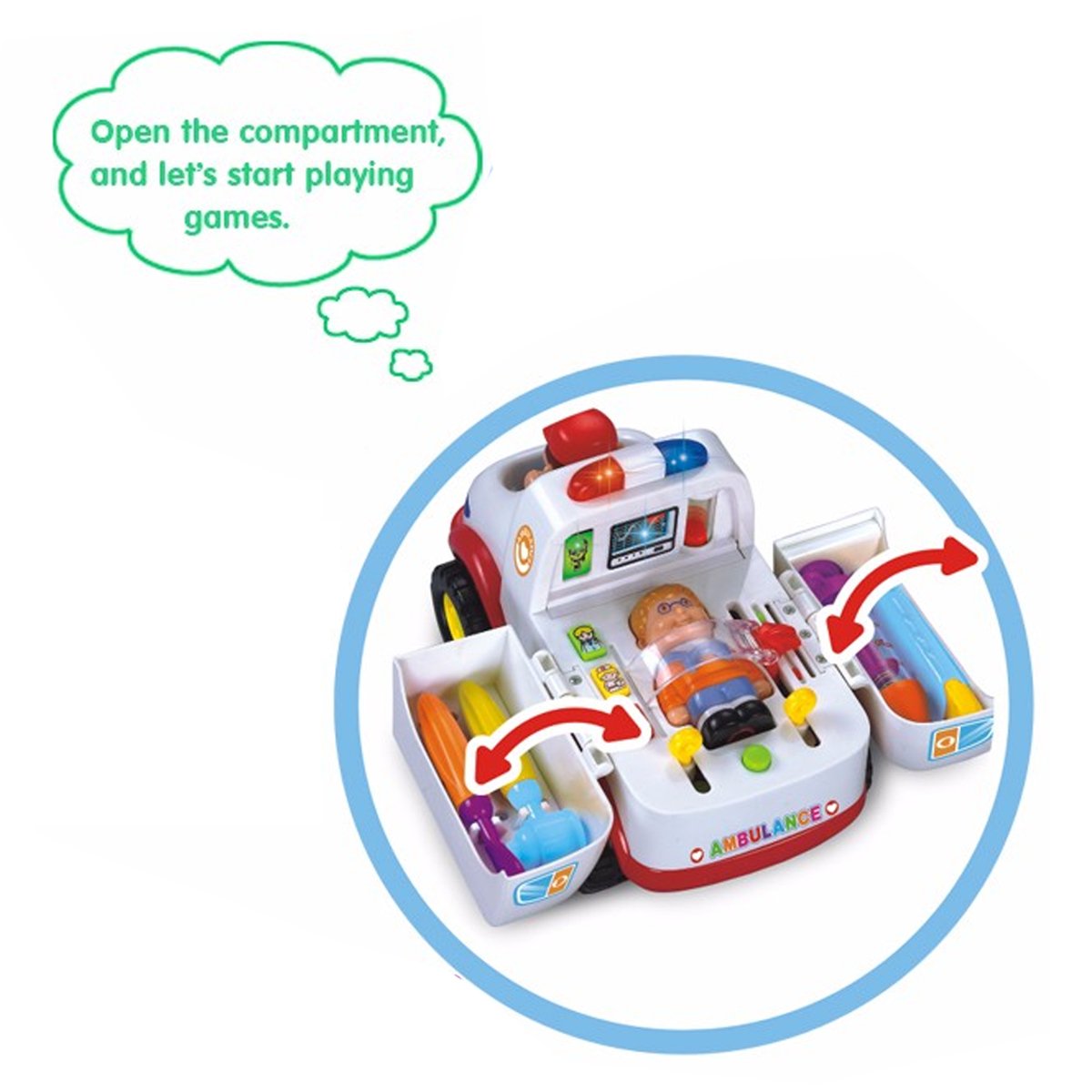 fisca Baby Toys Musical Ambulance Doctor Vehicle Set for Baby & Toddler, Learning Educational Medical Kit Car with Lights and Sounds - Intellectual Self Driving Truck