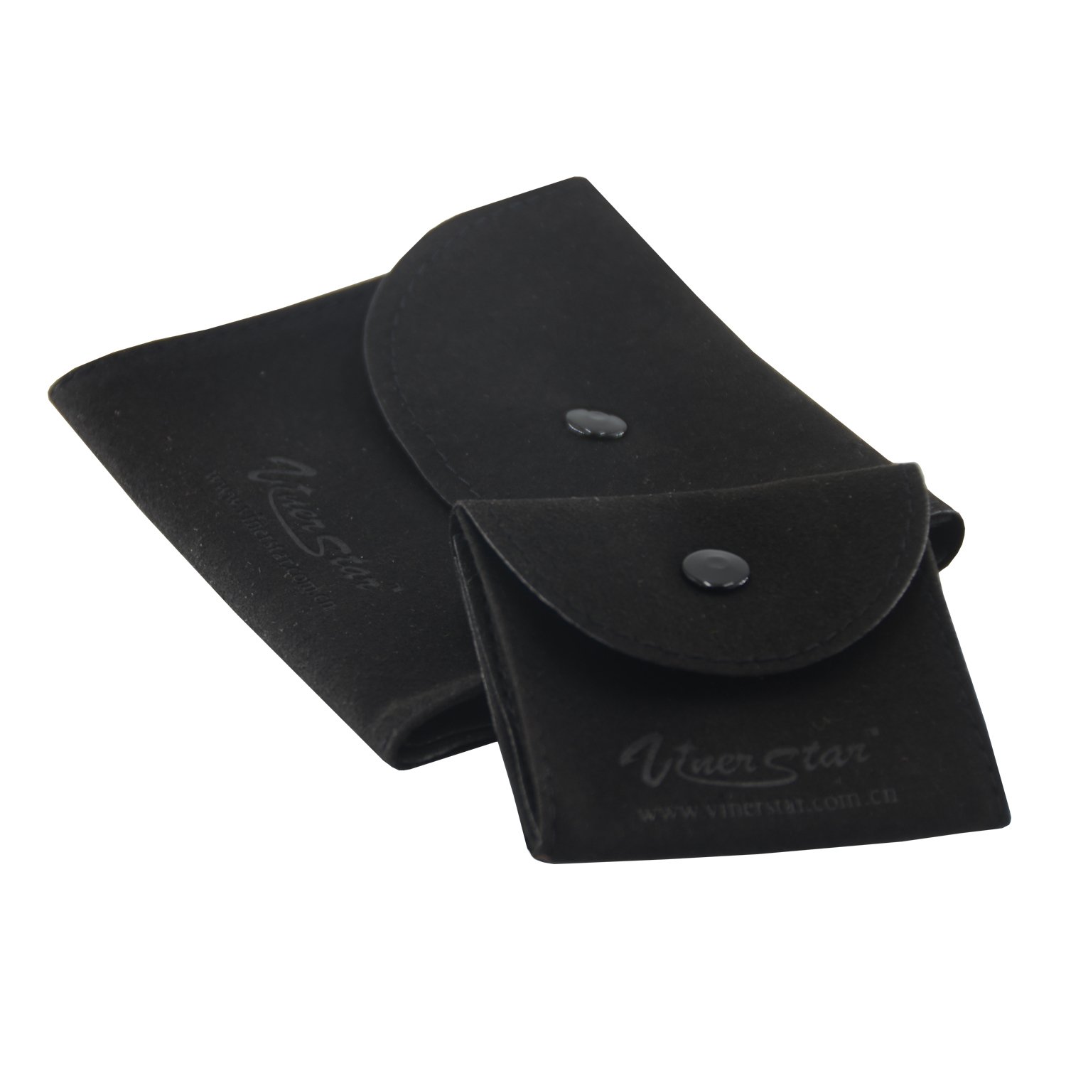 Vinerstar Pack of 2 PCS Suede Leather Jewelry Pouch with Snap Button (Black)