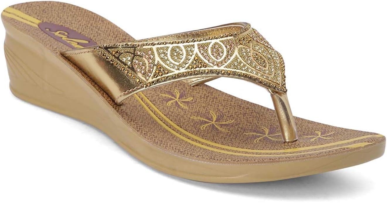 Amazon.com | PARAGON Women's Golden Outdoor Sandals-8 UK (40.5 EU) (PU7409LP-Golden) | Flip-Flops