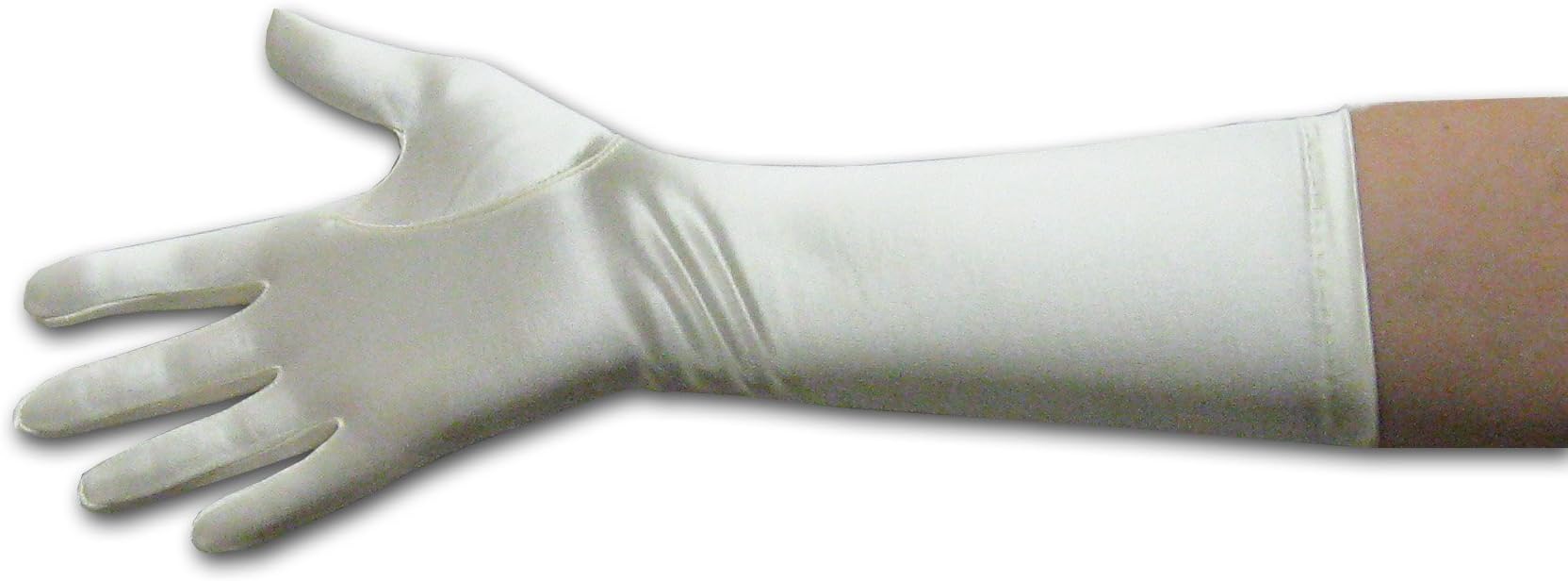 8-Button Length Dyeable White Slip-on Gloves, Shiny Stretch Satin