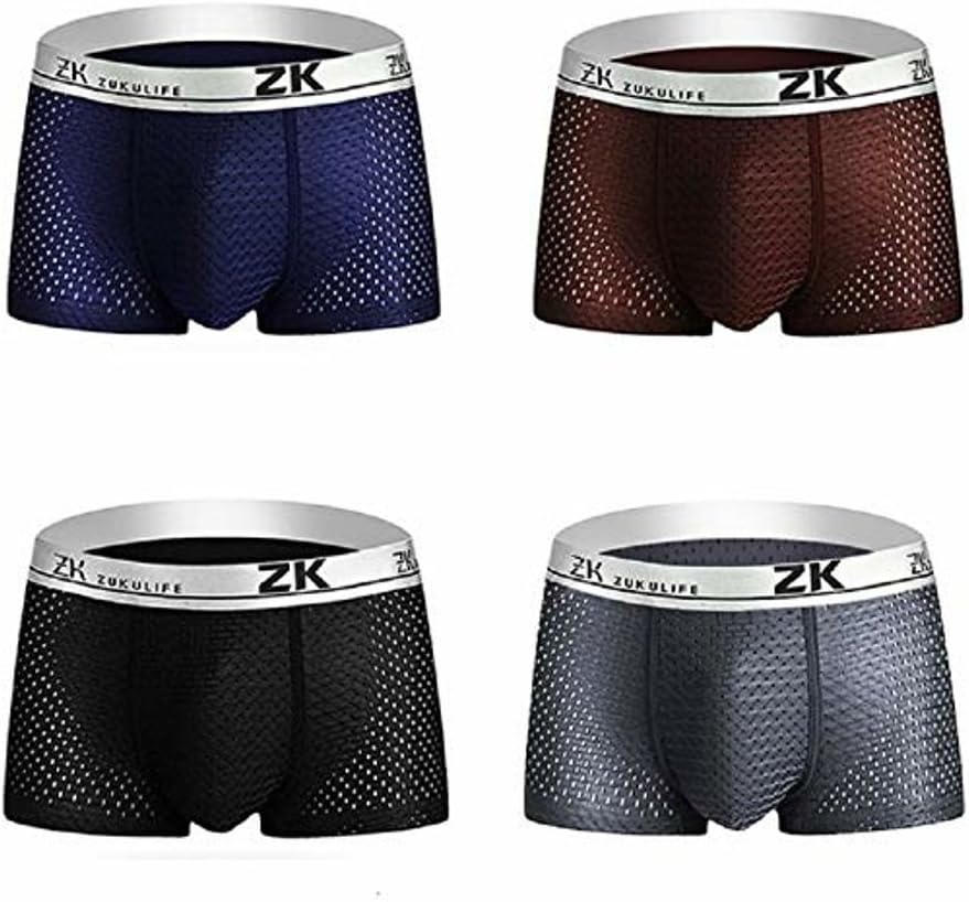 Colleer Ice Silk Mesh Men's Boxer Shorts Pack of 4, Breathable Seamless Mens Underwear Set Soft Trunks Underpants
