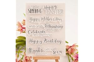 MESYGK Festival Greetings Easter Birthday Spring Thanks Clear Stamps Transparent Silicone Stamp Album Cards Rubber Stamp for Card Making Decoration and DIY Scrapbooking