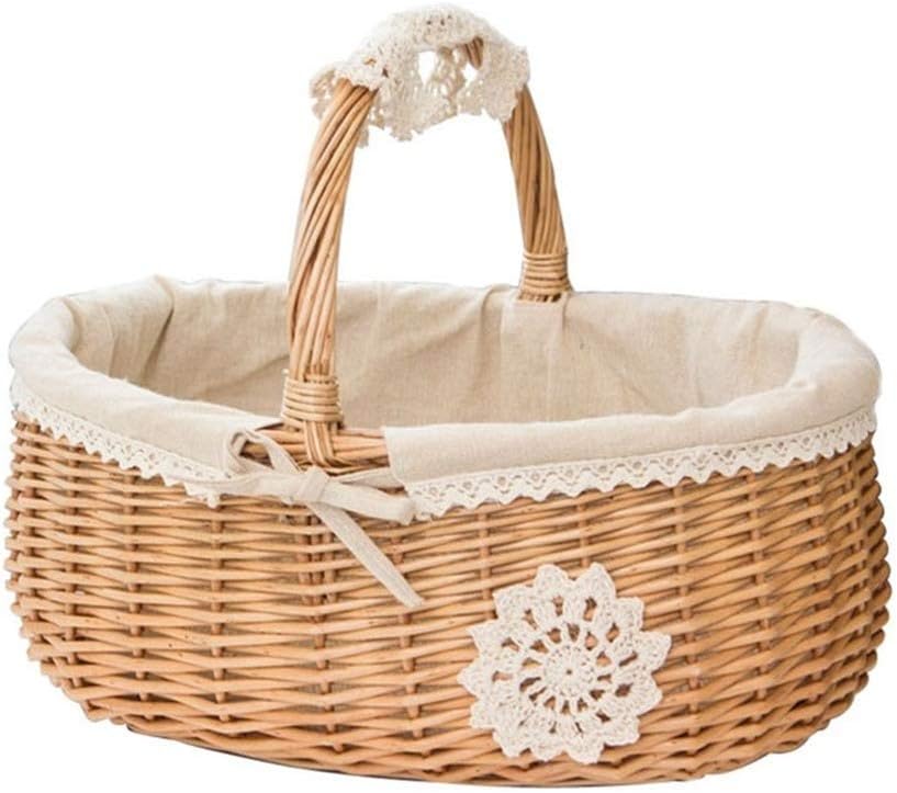 Wicker Rattan Hand-Woven Basket Storage Basket Picnic Basket Fruit Basket Flower Basket