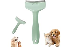 Amaezorx 1 Pcs Green V-Tooth Deshedding Comb for Dogs & Cats - 1.1mm V-Shaped Teeth Pet Grooming Tool with Curved Blade, Prof