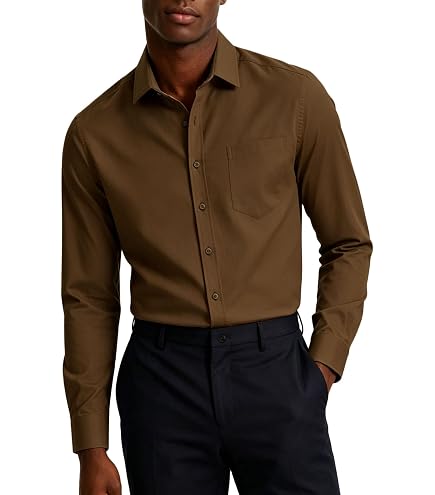 Men's Solid Chocolate Brown Dress Shirt w/Convertible Cuffs sz 14 1/2 32/33 : Clothing, Shoes & Jewelry