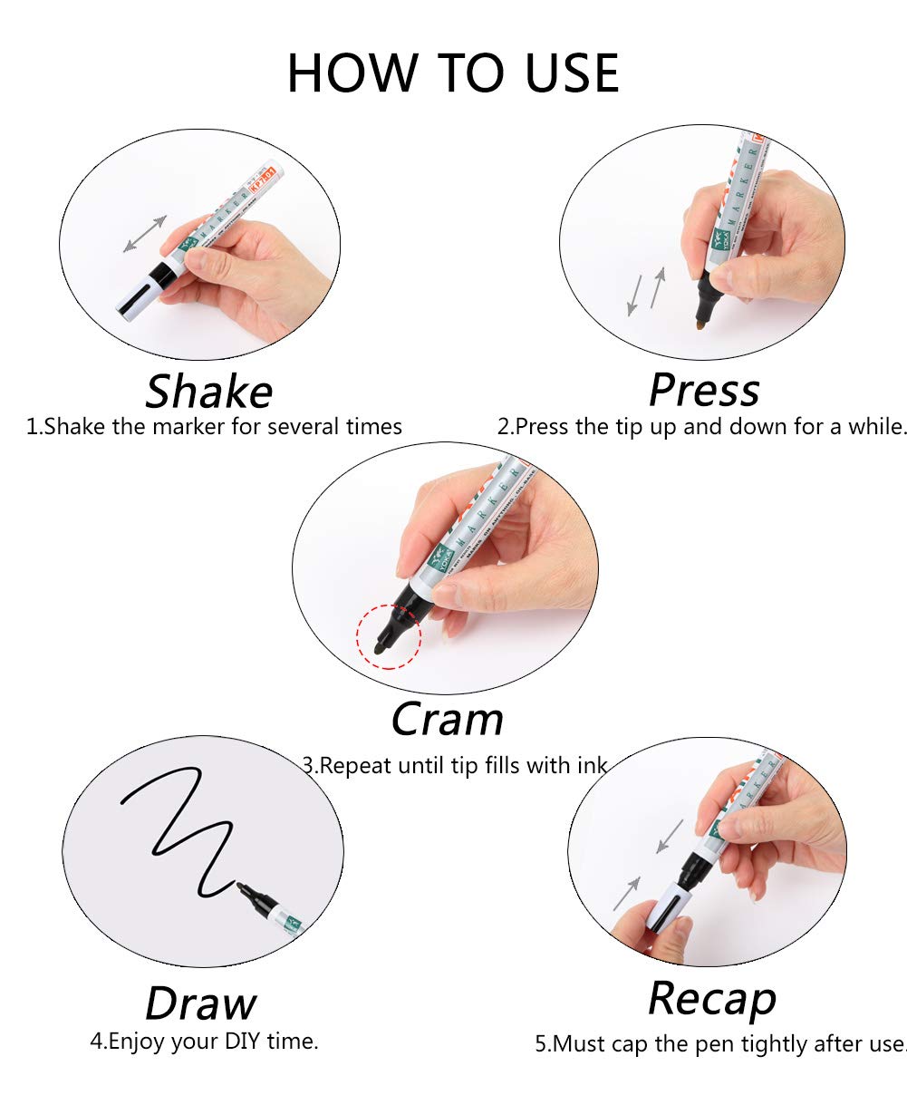 Paint Pens for Rock Painting-Stone, Ceramic, Metal, Glass, Wood, Fabric, Set of 6 Medium Tip Acrylic Paint Markers High Volume Ink Water and Fade Resistant for DIY Craft Projects Quick Drying(Black)