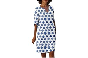 SGASY Women's Casual Sundress 3/4 Sleeve Loose Summer Boho Beach Dress Floral T-Shirts Dress V Neck Loose Shift Dresses