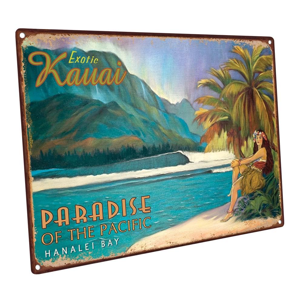 Exotic Kauai Metal Sign: Surfing and Tropical Decor Wall Accent