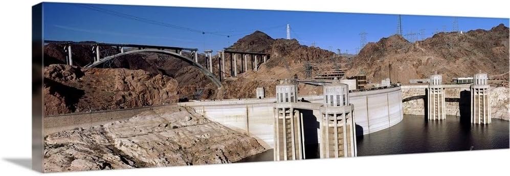 Dam on a River Hoover Dam Colorado River Arizona Nevada Canvas Wall Art Print, 60"x20"x1.25"