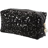 Baluue Sequin Makeup Bag Large Capacity Travel Cosmetic Bag & Toiletry Organizer Shiny Sparkly Makeup Pouch with Zipper for Women, Girls, Travel, Party & Dance, Black