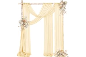 MLMW Wedding Arch Draping Fabric 2 Panels 29" x 20Ft Sheer Arch Drapes Champagne Chiffon Outdoor Curtain Backdrop for Wedding Ceremony Party Ceiling Decoration